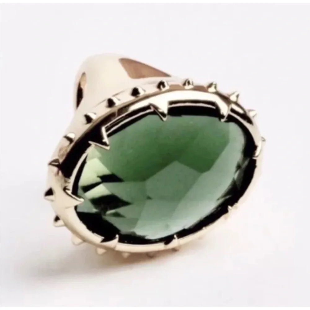 ALEXIS BITTAR• Georgian Gold & Oversized Green Tourmaline Color Ring